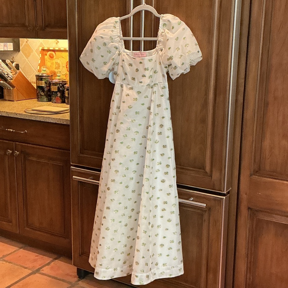 Hill House White and Green Smocked Dress